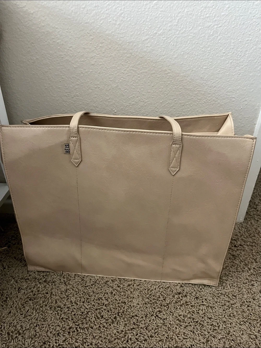 BEIS Neutral Beige Tote with Front Zip Pocket